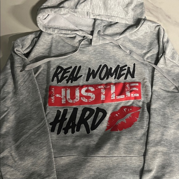 No Brand Tops - Real Women Hustle Hard Light Weight Gray Graphic Hoodie
